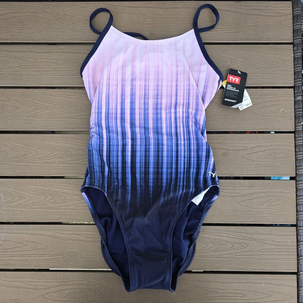 TYR Durafast Elite Women's Pink/Blue Ombre Cutoutfit 1 Piece Swim Sz 32 New